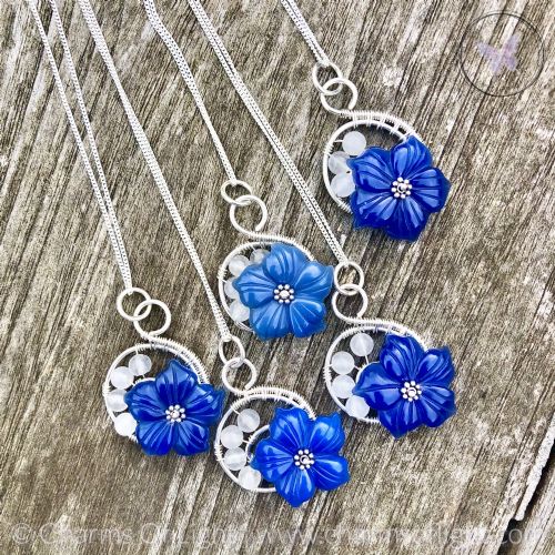 Blue Agate Flower Silver Pendant